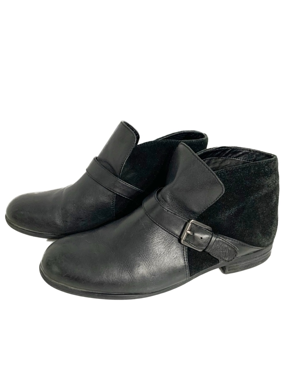 Franco Sarto Merit Leather and Suede Booties Adjustable Strap with Buckle Black